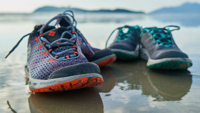 Running shoes on the beach