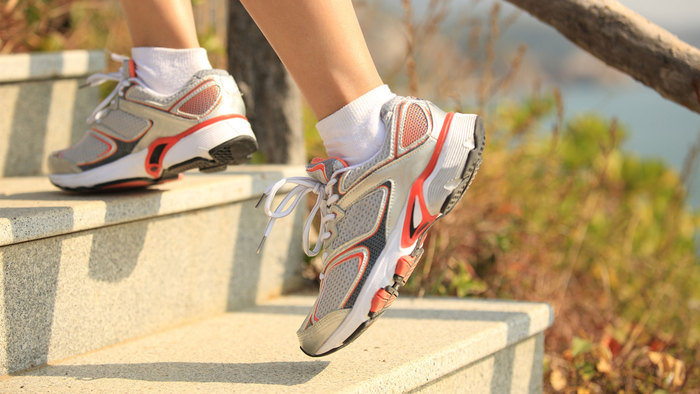 Calf raise on mountain steps